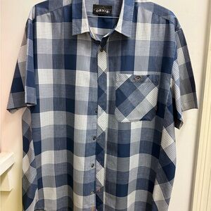 Orvis Men's Navy and White short sleeve Checkered Shirt XL